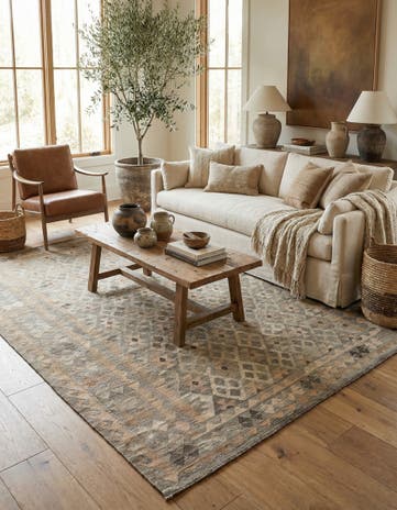7' x 9' 9 Hand Woven Kilim Maymana Wool Rug