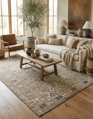 7' x 9' 9 Hand Woven Kilim Maymana Wool Rug