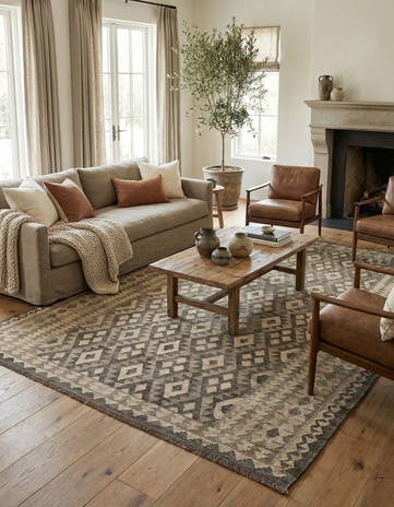 6' 11 x 9' 7 Hand Woven Kilim Maymana Wool Rug