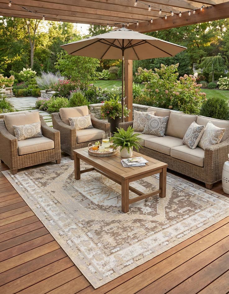 Detail image of 10' x 13'  Washable Traditional Indoor / Outdoor Rug