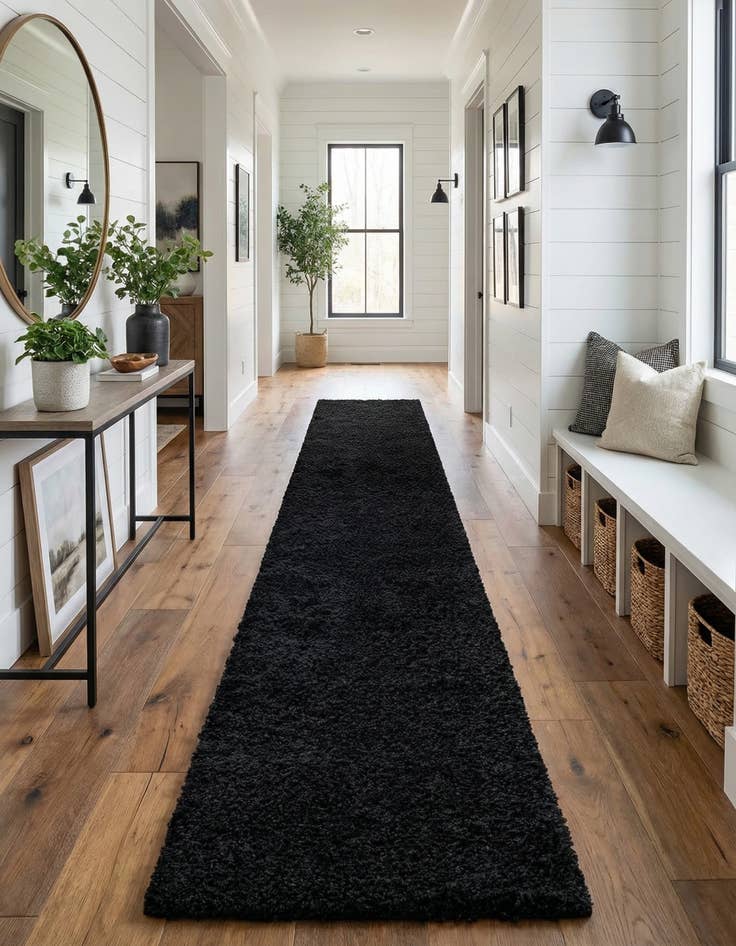 Detail image of 2' 7 x 19' 8 Solid Shag Runner Rug