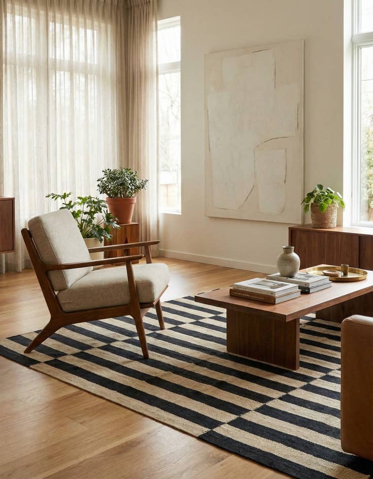 Detail image of 3' 4 x 4' 10  Hand Woven Kilim Modern Wool Rug