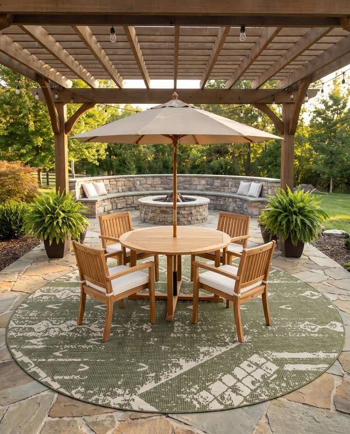 10' 8 x 10' 8 Easy-Clean Bohemian Indoor / Outdoor Round Rug