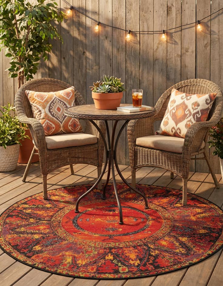 Detail image of 3' x 3'  Washable Tribal Indoor / Outdoor Round Rug