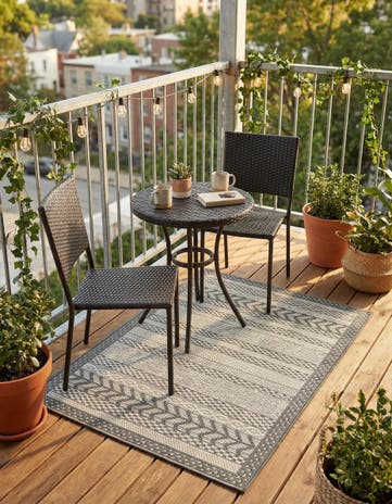 Gray Easy-Clean Border Indoor / Outdoor Rug