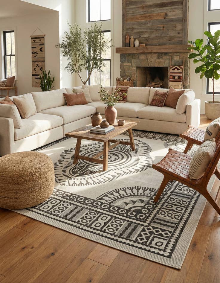 Detail image of  12' x 12'  Washable Traditional Indoor / Outdoor Square Rug