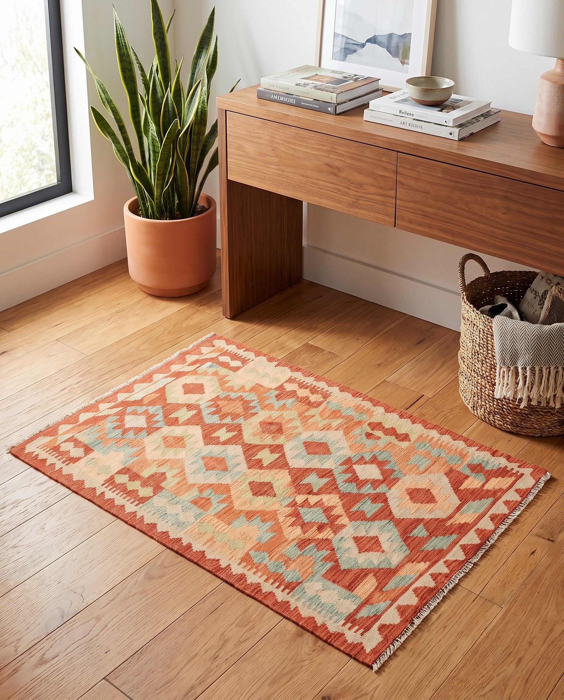 2' 10 x 4' Hand Woven Kilim Waziri Wool Rug
