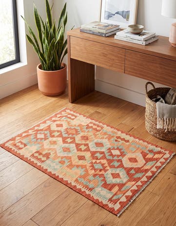 2' 10 x 4' Hand Woven Kilim Waziri Wool Rug