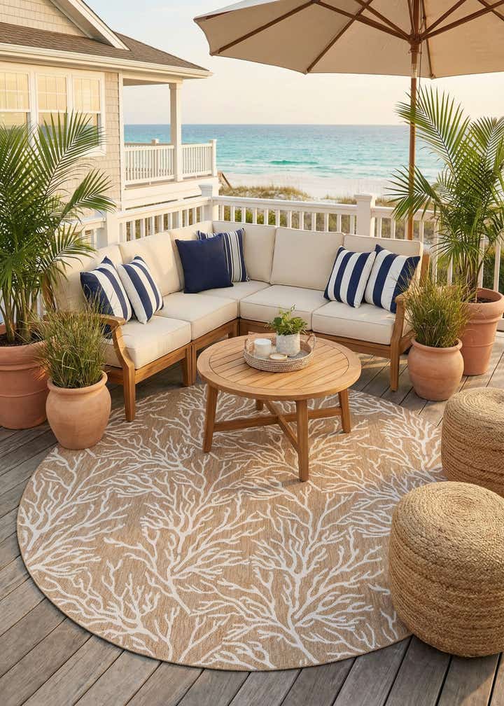 13' x 13' Easy-Clean Coastal Indoor / Outdoor Round Rug