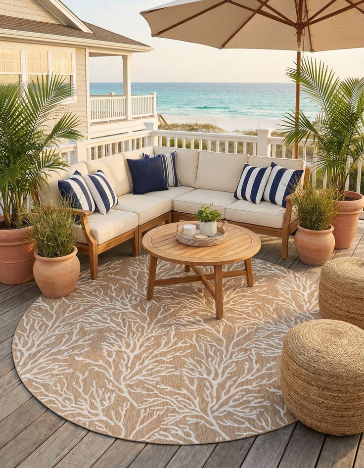 Detail image of  13' x 13'  Washable Coastal Indoor / Outdoor Round Rug
