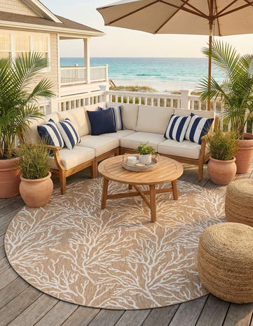 13' x 13' Easy-Clean Coastal Indoor / Outdoor Round Rug