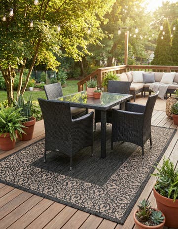 6' x 9' Easy-Clean Border Indoor / Outdoor Rug