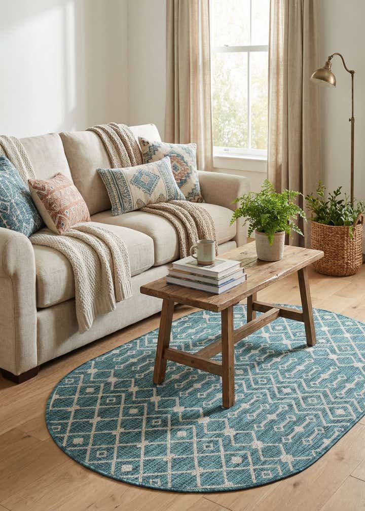 3' x 5' 3 Easy-Clean Trellis Indoor / Outdoor Oval Rug