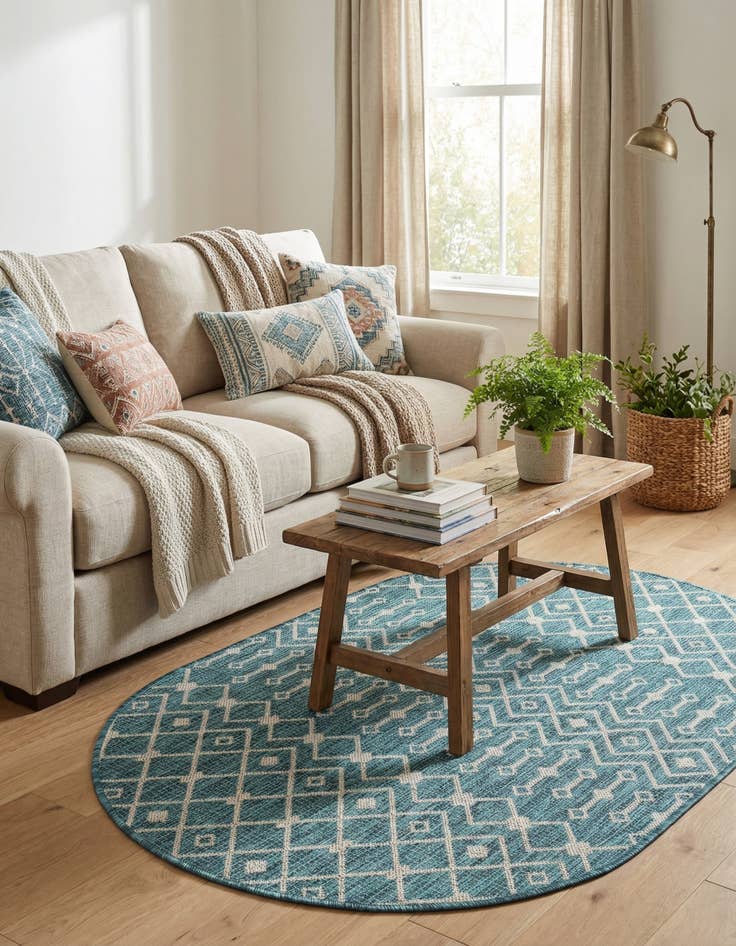 Detail image of 3' x 5' 3 Easy-Clean Trellis Indoor / Outdoor Oval Rug