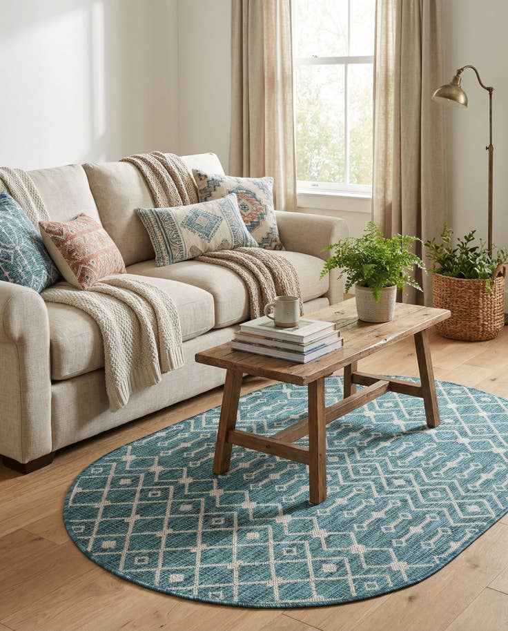 Detail image of 3' x 5' 3 Easy-Clean Trellis Indoor / Outdoor Oval Rug