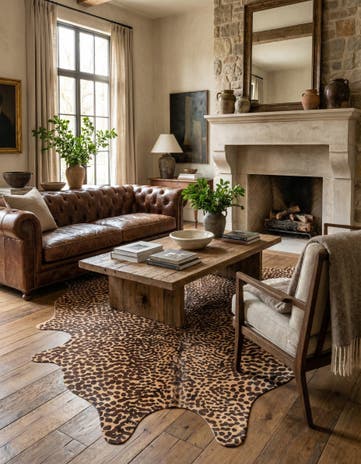 6' 3 x 6' 11 Cowhide Leather Freeform Rug