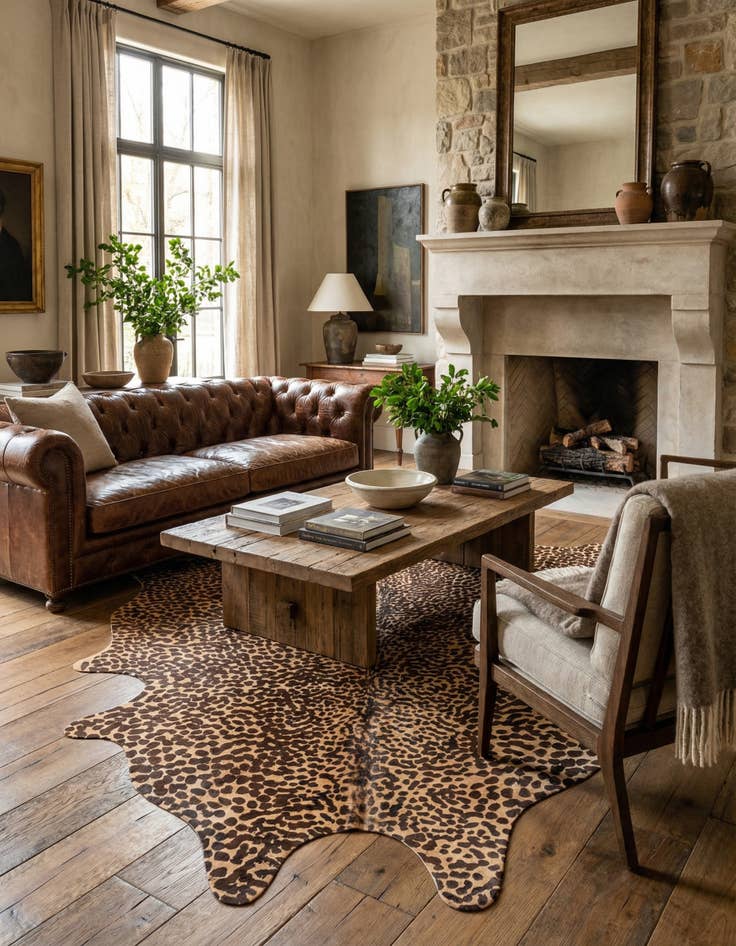 Detail image of 6' 3 x 6' 11 Cowhide Leather Freeform Rug