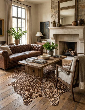 6' 3 x 6' 11 Cowhide Leather Freeform Rug