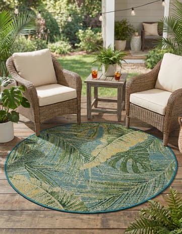 4' x 4' Easy-Clean Botanical Indoor / Outdoor Round Rug