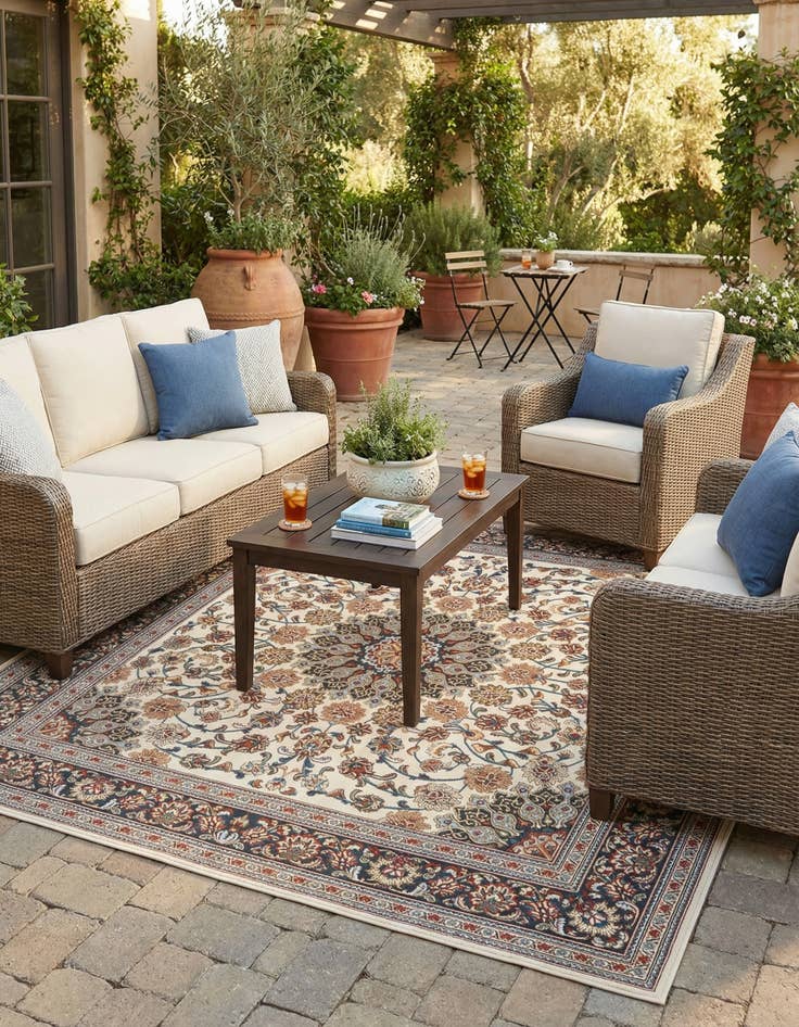 Detail image of 7' 10 x 7' 10  Washable Traditional Indoor / Outdoor Square Rug