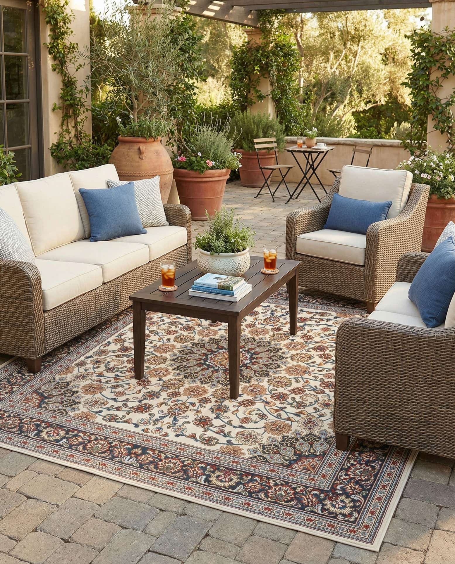 7' 10 x 7' 10 Easy-Clean Traditional Indoor / Outdoor Square Rug