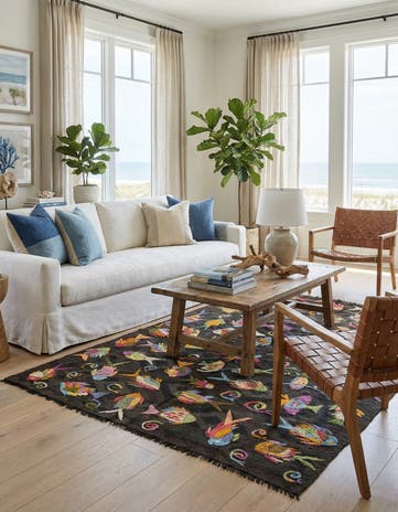4' 10 x 6' 2 Hand Woven Kilim Suzani Wool Rug