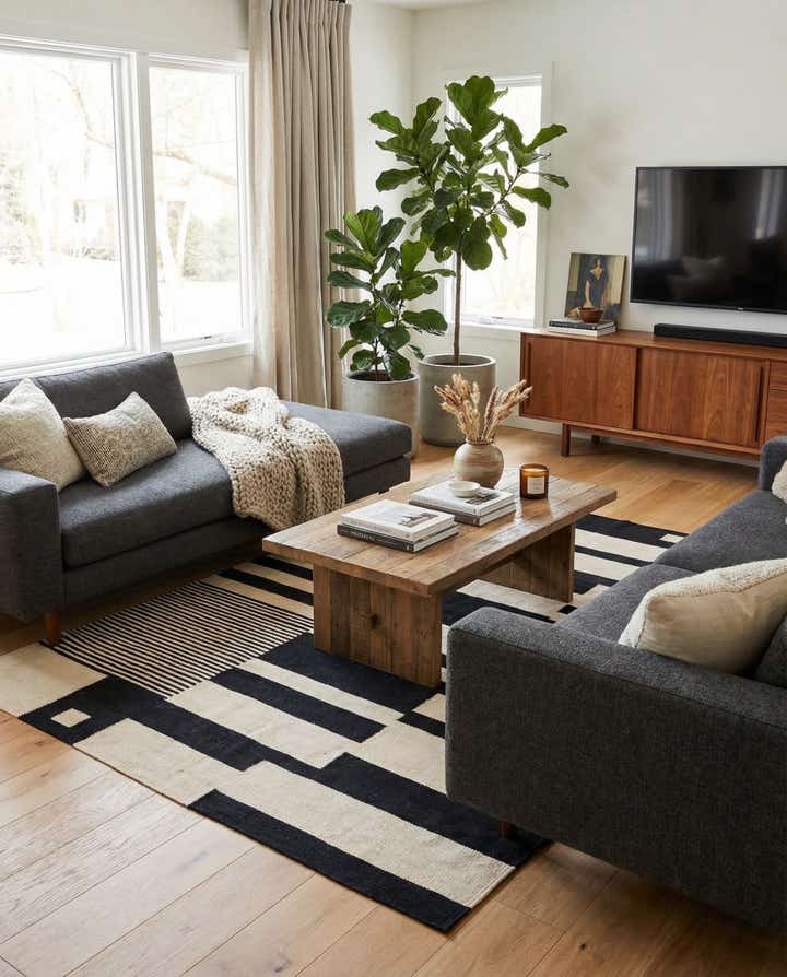 4' 8 x 6' 7 Hand Woven Kilim Modern Wool Rug