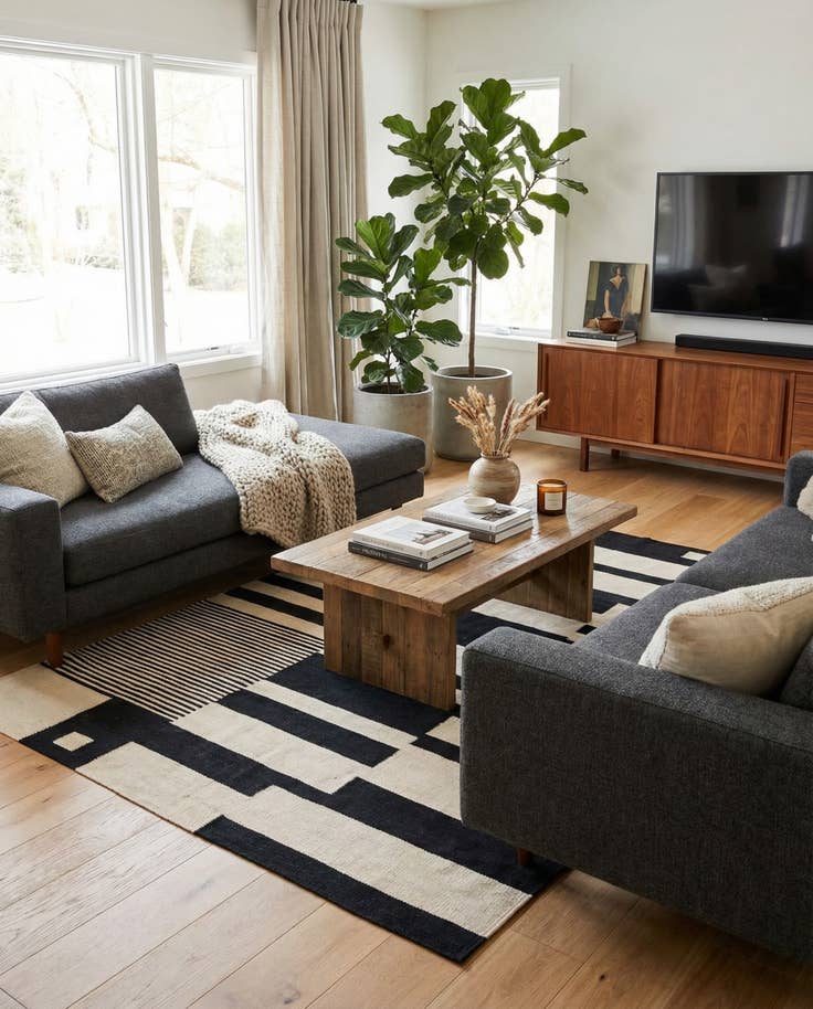 Detail image of 4' 8 x 6' 7 Hand Woven Kilim Modern Wool Rug