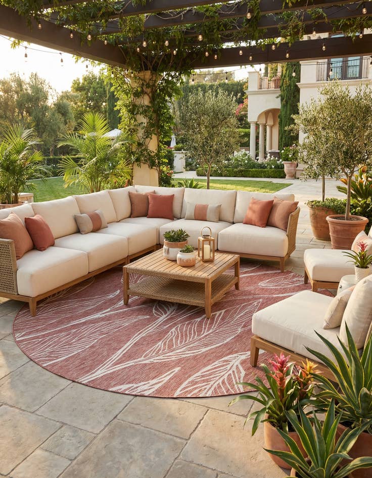 Detail image of  13' x 13'  Washable Botanical Indoor / Outdoor Round Rug