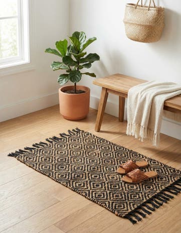 Black Hand Woven Braided Jute Rug