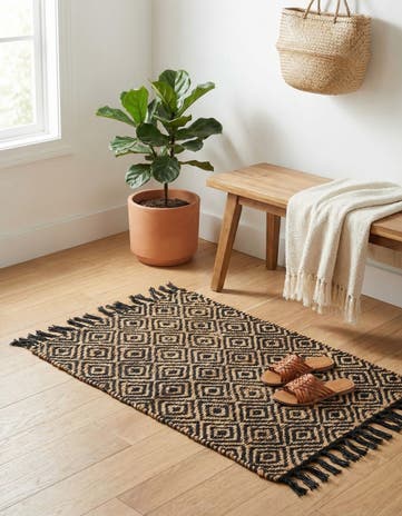 Black Hand Woven Braided Jute Rug