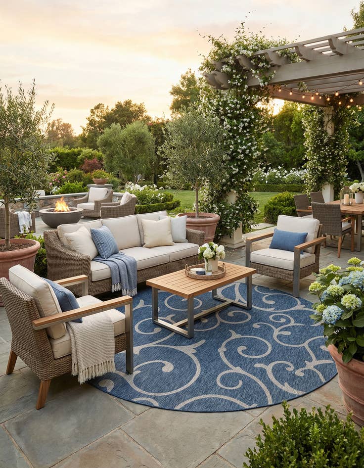 Detail image of  13' x 13'  Washable Botanical Indoor / Outdoor Round Rug