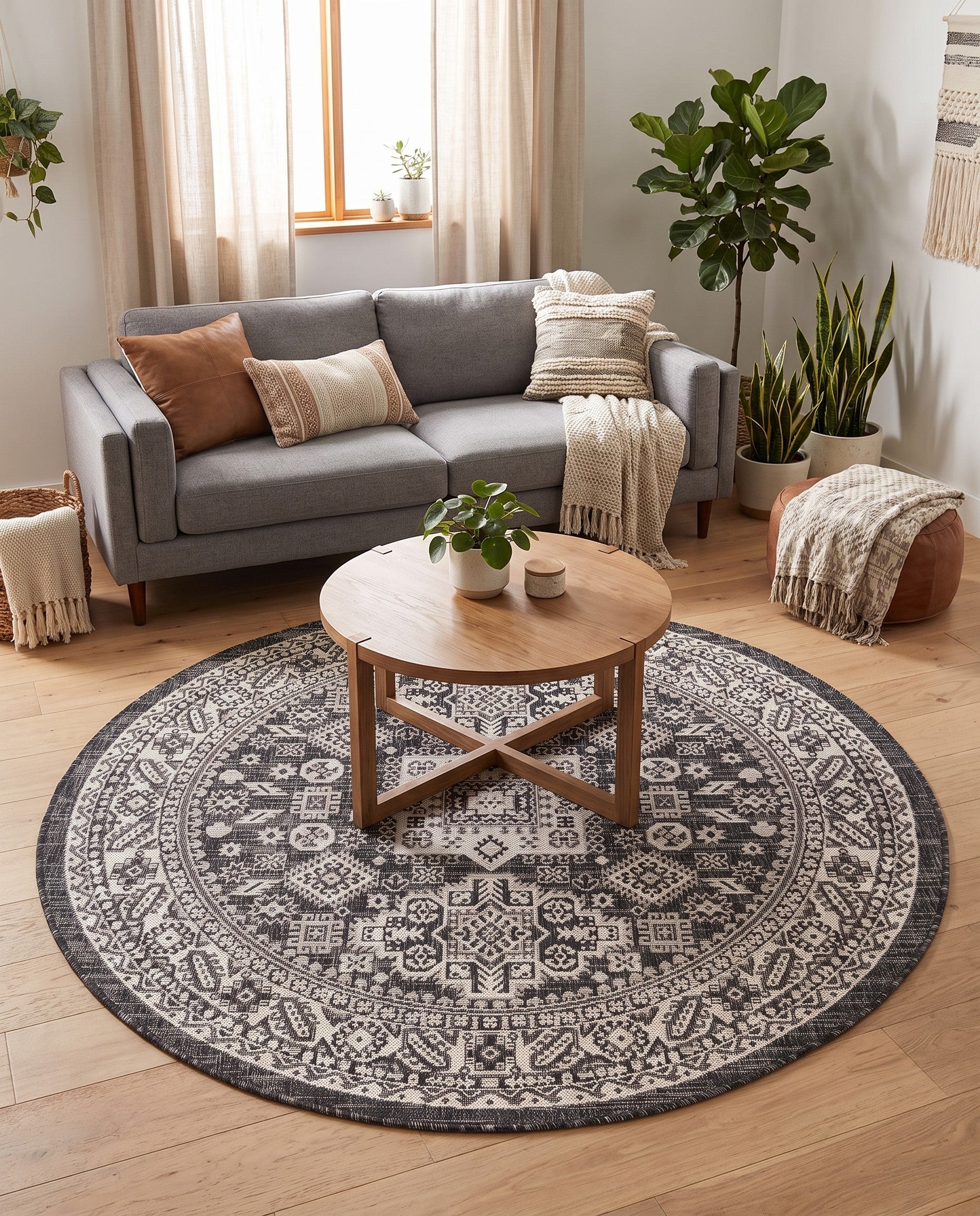 5' 3 x 5' 3 Easy-Clean Aztec Indoor / Outdoor Round Rug
