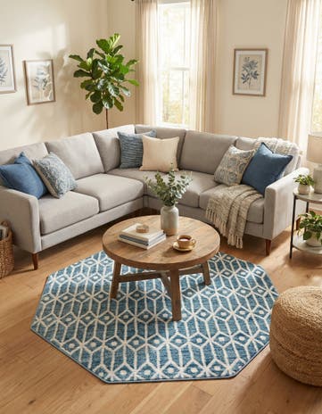 Blue Lattice Trellis Octagon Rug