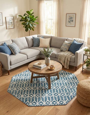 Blue Lattice Trellis Octagon Rug