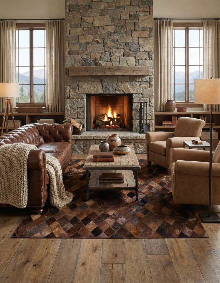 Detail image of 4' 8 x 6' 6 Cowhide Stocks Rug