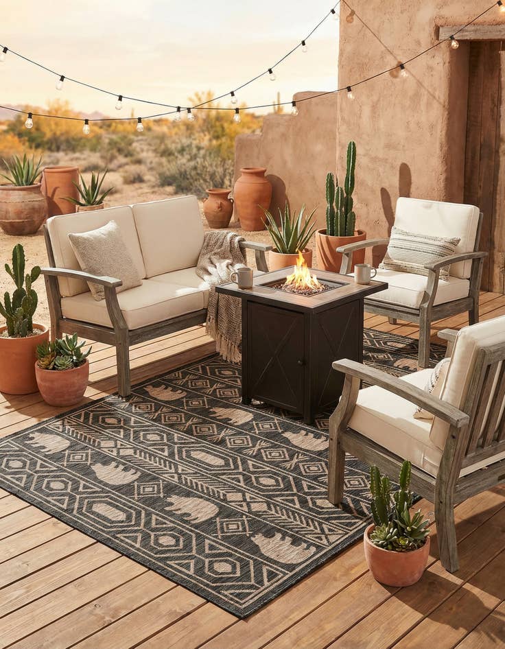 Detail image of 6' x 9'  Washable Southwestern Indoor / Outdoor Rug