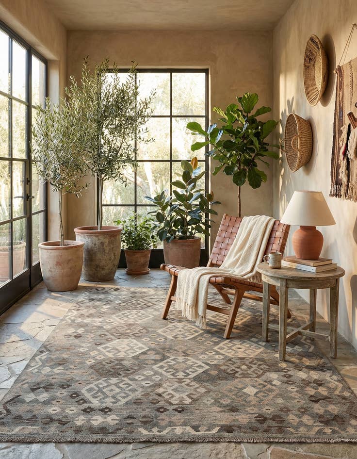 Detail image of  5' 10 x 8'  Hand Woven Kilim Maymana Wool Rug