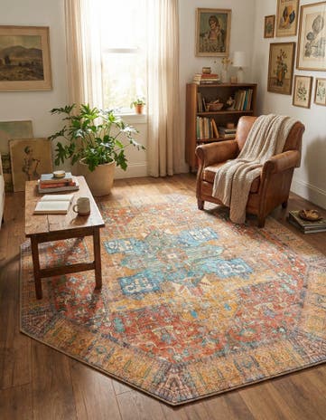 Rust Red Washable Timeless Octagon Rug