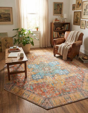 Rust Red Washable Timeless Octagon Rug