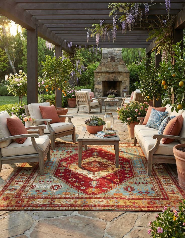 Detail image of 7' 10 x 7' 10  Washable Traditional Indoor / Outdoor Square Rug