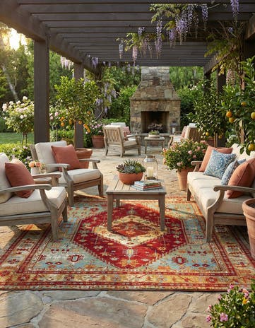 Red Green Blue Easy-Clean Traditional Indoor / Outdoor Square Rug
