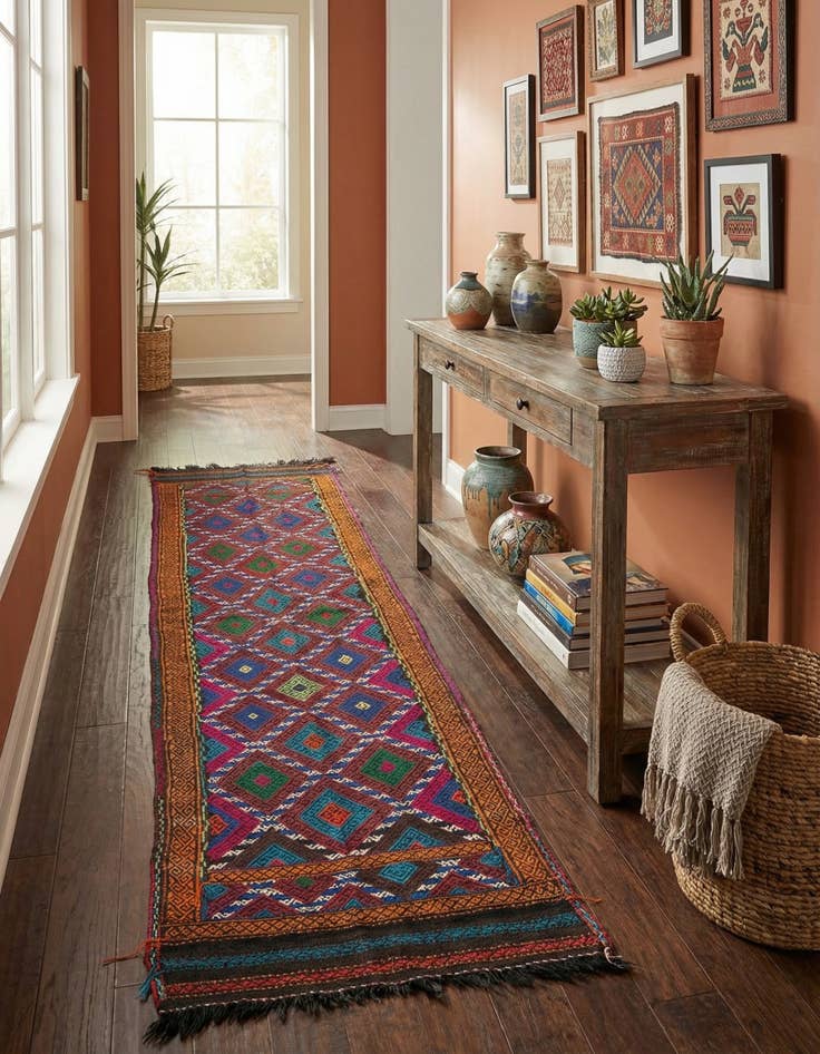 Detail image of  2' x 8' 5  Hand Knotted Kilim Fars Persian Wool Runner Rug