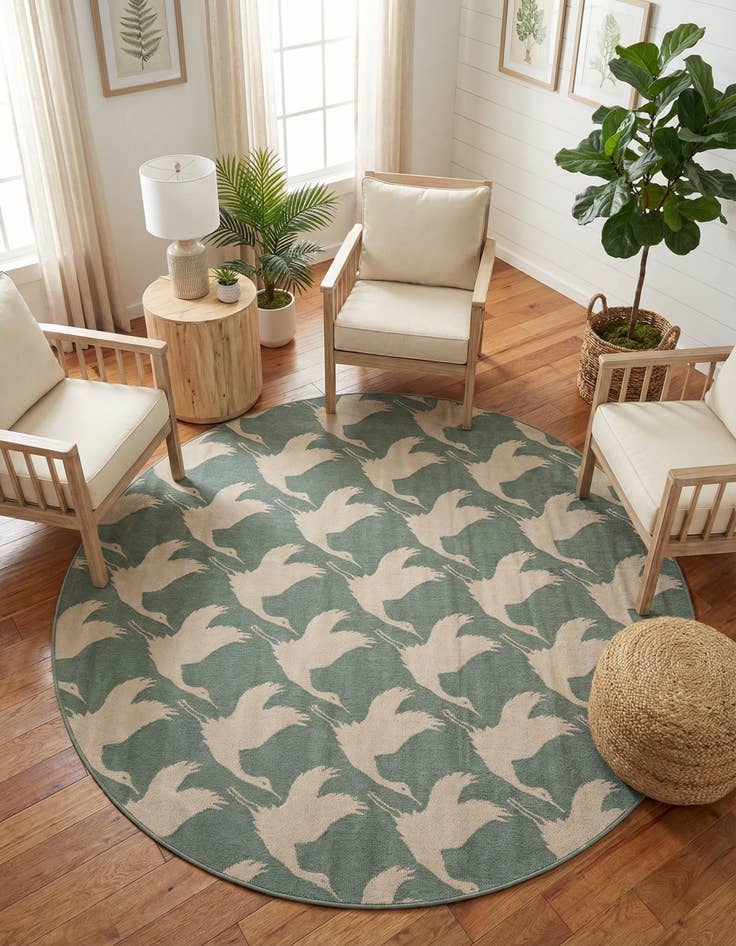 Detail image of  7' 10 x 7' 10  Washable Coastal Indoor / Outdoor Round Rug