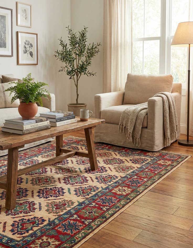 Detail image of 4' 2 x 6' 2  Hand Knotted Kazak Rug