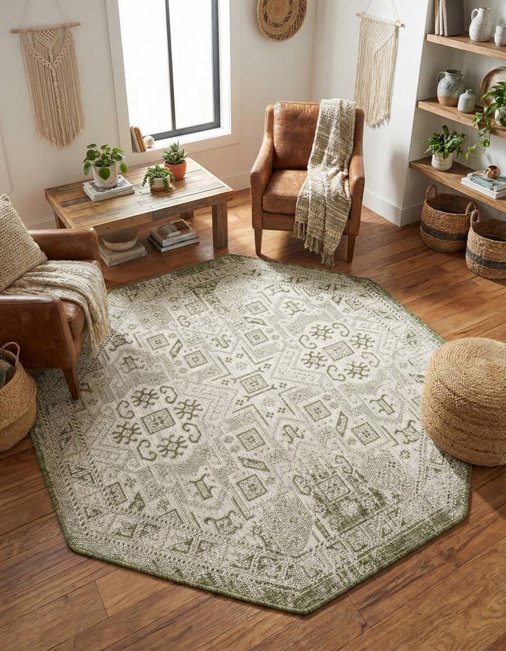 Detail image of 5' 3 x 5' 3  Washable Aztec Indoor / Outdoor Octagon Rug