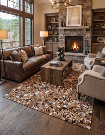 5' 1 x 8' 1 Cowhide Leather Rug