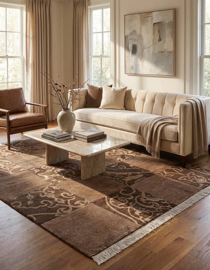 Detail image of  5' 8 x 8'  Hand Knotted Darya Wool Rug