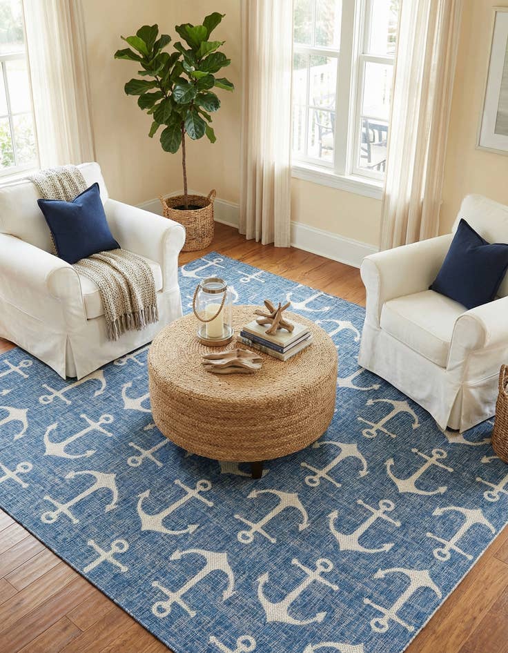 Detail image of 10' x 10'  Washable Coastal Indoor / Outdoor Square Rug