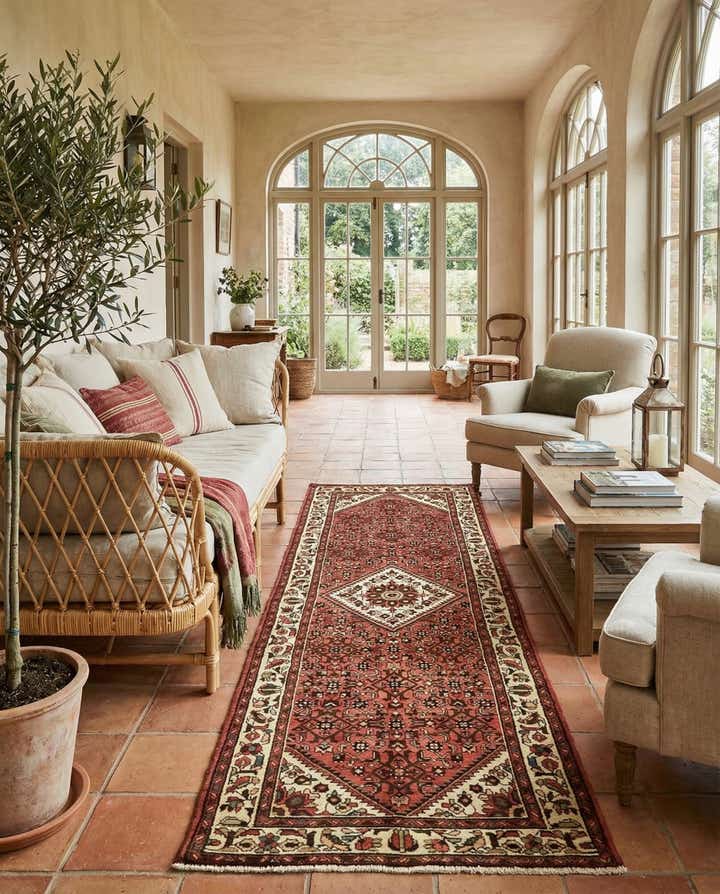 3' 7 x 10' 7 Hand Knotted Hossainabad Persian Wool Runner Rug